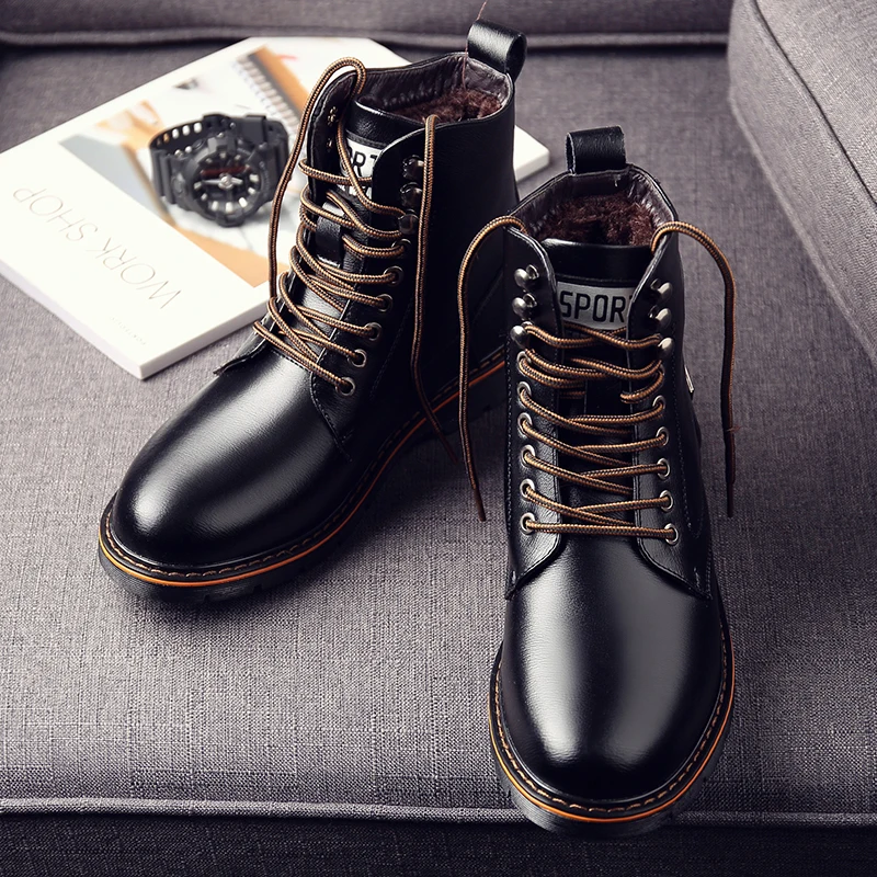 

Popular Working Safety Men Boots Leather Tactical Military Footwear For Men Winter Warm Outdoor Boots Plus Velvet Tactical Boots