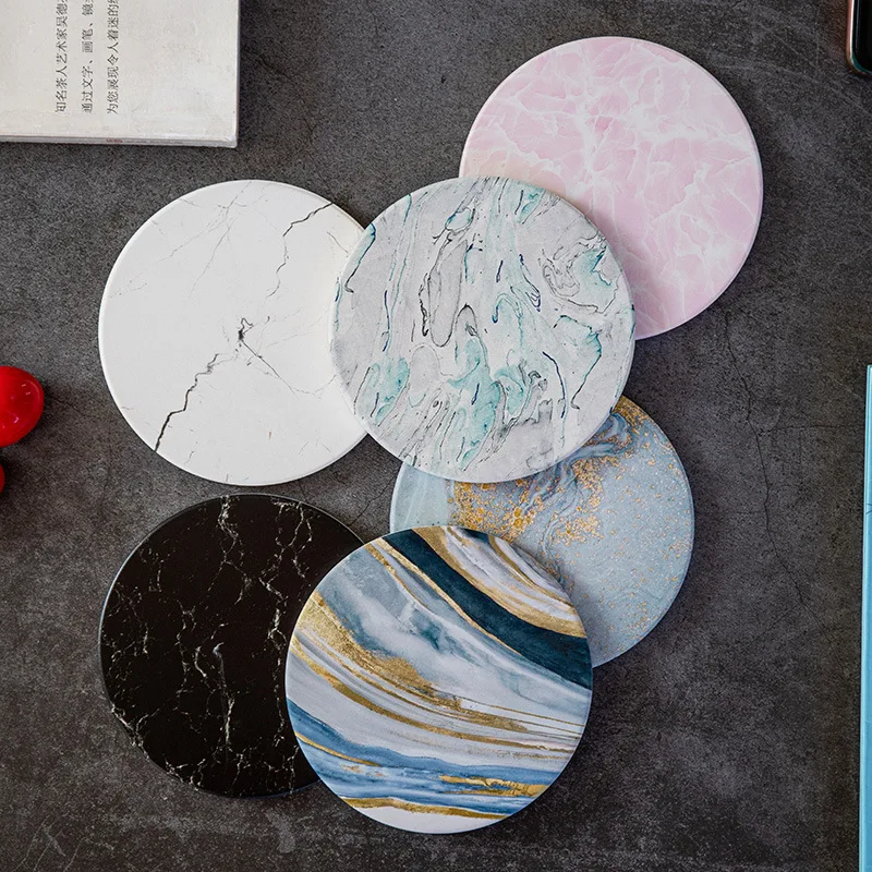 

Marble Texture Ceramic Water Absorption Coasters Placemats for Table Silicone Mat Resin Kitchen Accessories Dining Table Set
