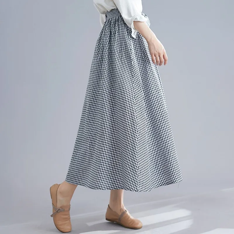 Женская длинная повседневная юбка с высокой талией винтажная клетчатая