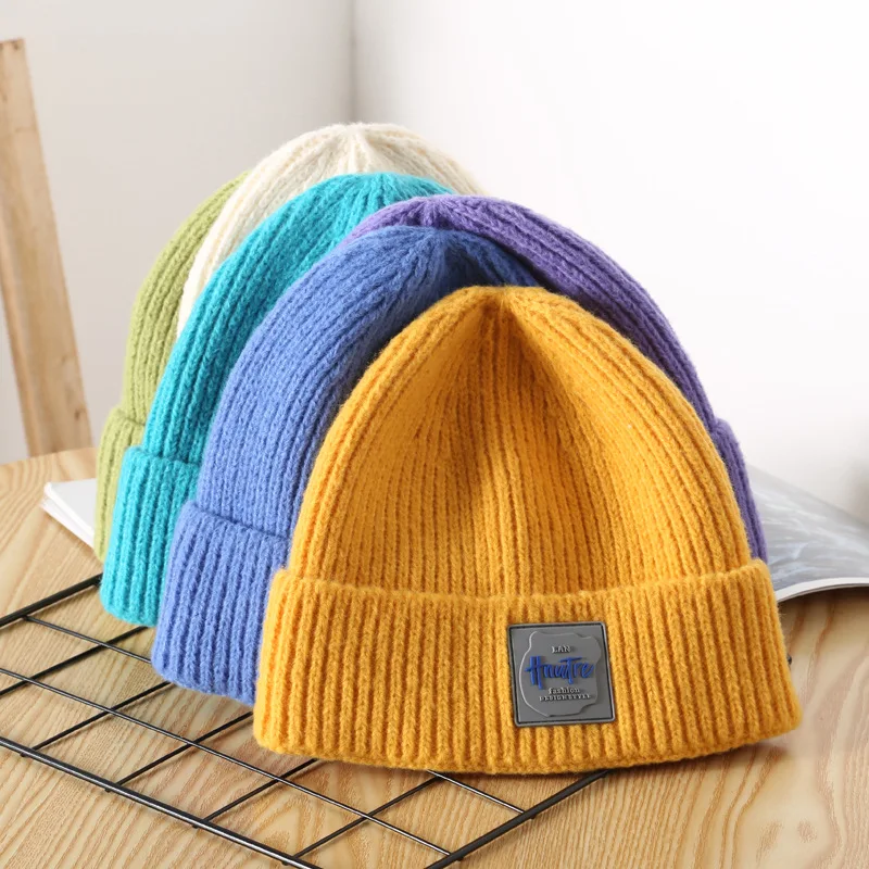 

Beanies for Women Warm Ear Protection Solid Color Knitted Hat Male Hip Hop Student Couple Beanie Hat Wholesale Free Shipping