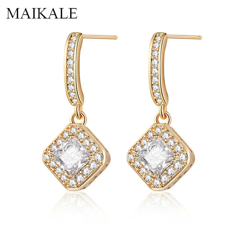 Женские длинные серьги гвоздики MAIKALE сережки золотистого/серебристого цвета с