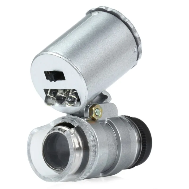 

60x Mini Pocket UV Jewellers Loupe Microscope Glass Jewellery Magnifier Loupe Glass LED Light Magnifier Currency Detection