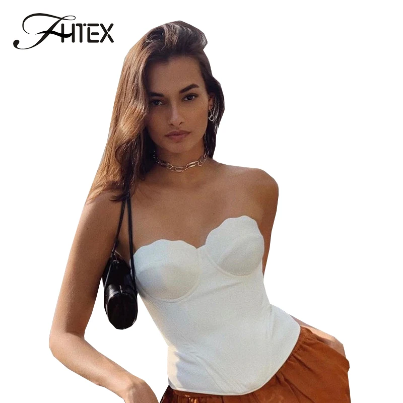 Без бретелек из искусственной кожи обтянутая кожей Топ Для женщин с открытыми