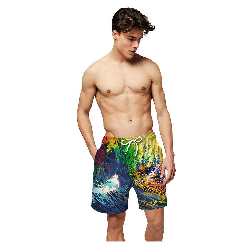 Новинка мужские плавки с 3D принтом карманами Повседневная пляжная одежда для