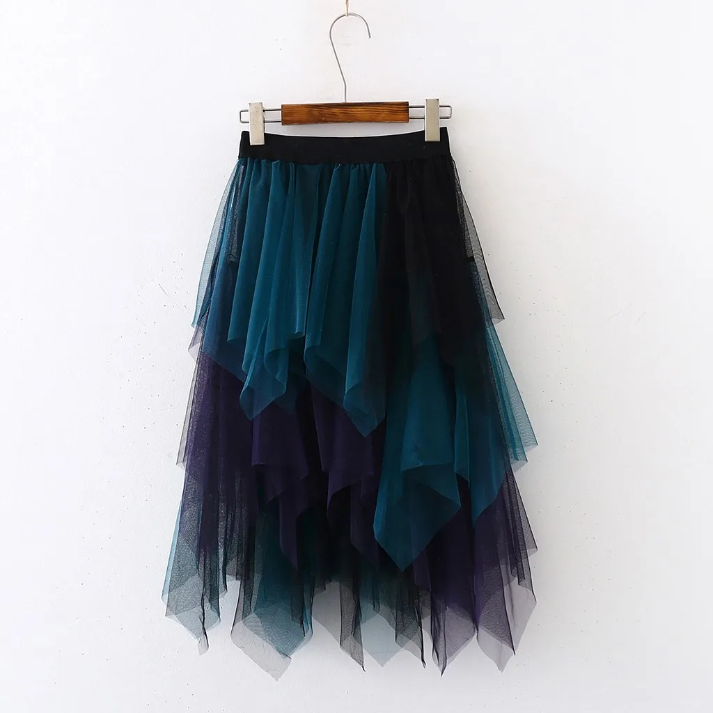 

Women High Waist Lady Pleated Short Skirt Adult Tutu Dancing Skirt Spring Summer Tulle Girls Irregular Skirts Solid Color Skirts