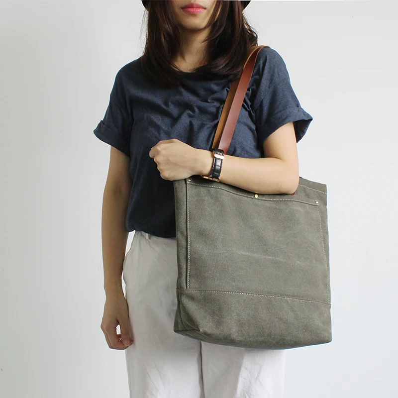 Оригинальная женская сумка ручной работы кожаная холщовая сумка-тоут пляжная