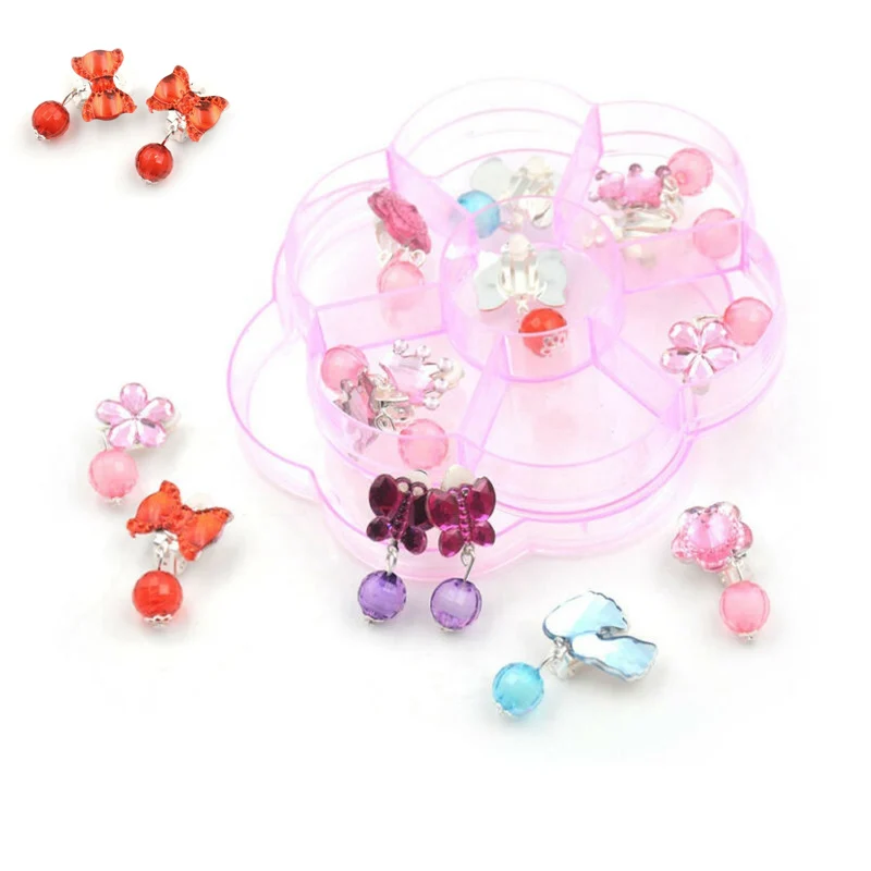 

7Pairs/Box Lovely Earrings Clip-On No Pierced Pendant Design For Children Kid