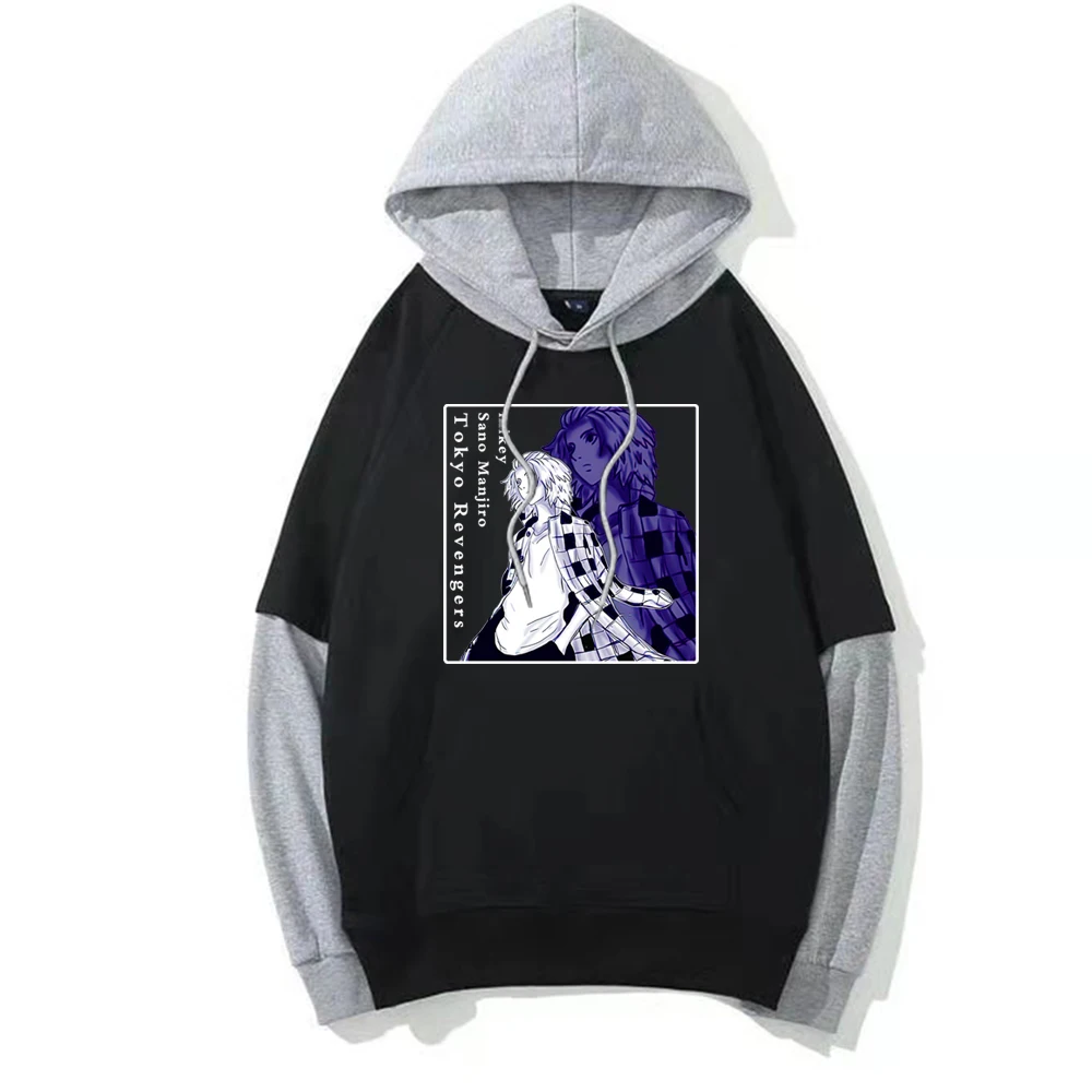 

2021 Japan Sano Manjiro Mikey Cool Print Loog Sleeve Tokyo Revengers Print Fake Two Pieces Hoodie Sweatshirt Winter Autumn Top