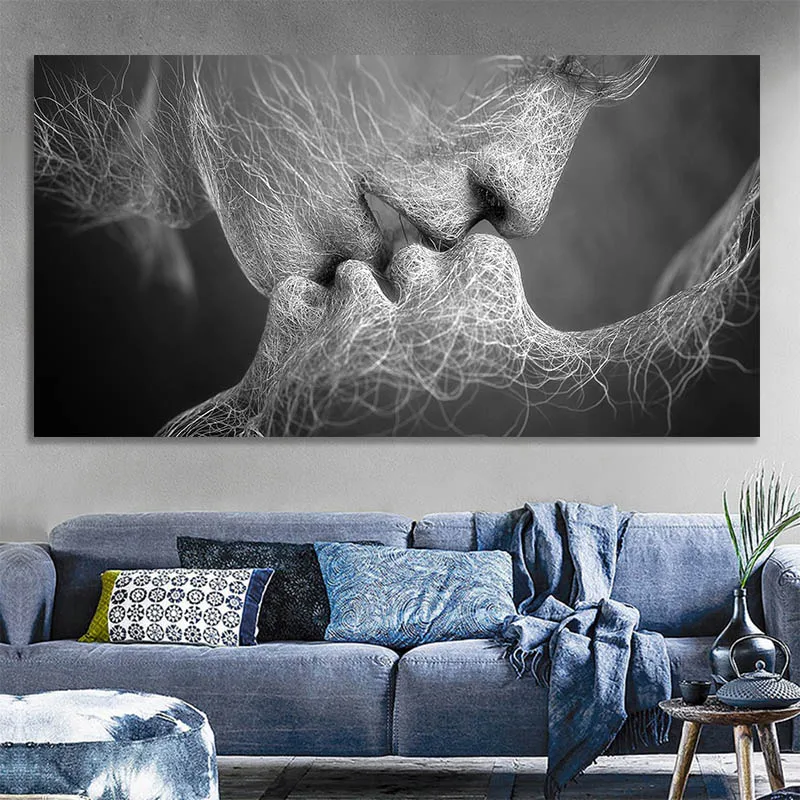 Conisi черный и белый любовь поцелуй абстрактный холст картина постер настенная