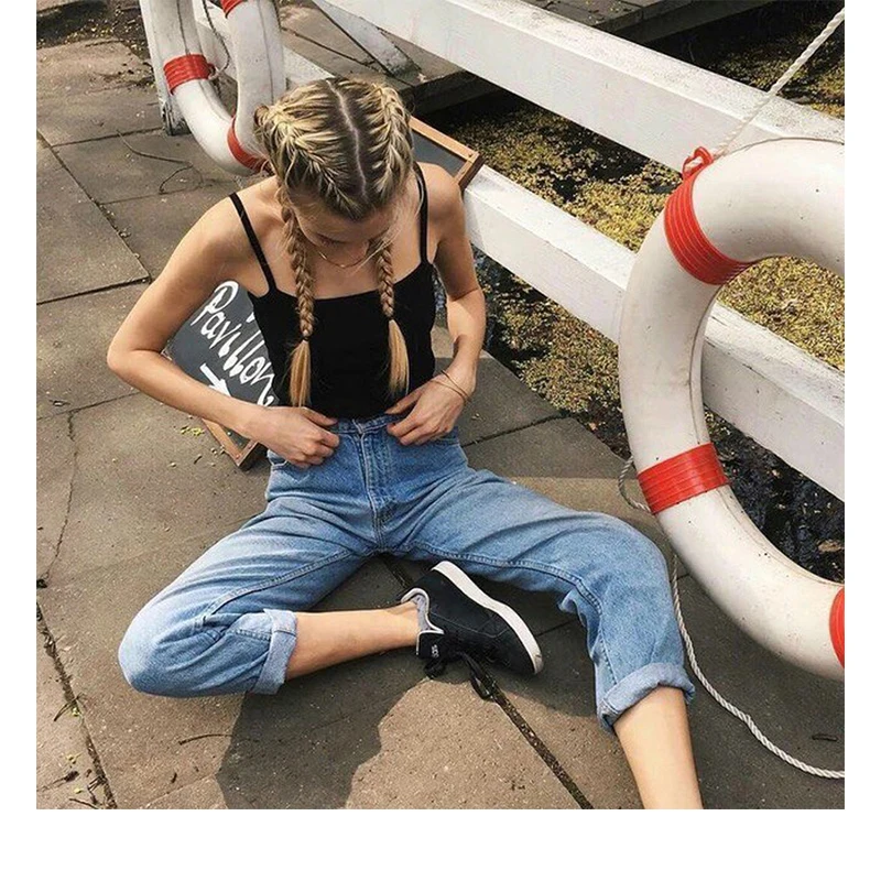 

Mom High Waist Denim Pants For Women Vintage Boyfriend Black Blue Korean Ladies Jeans Trousers Femme 2020 Large Plus Size