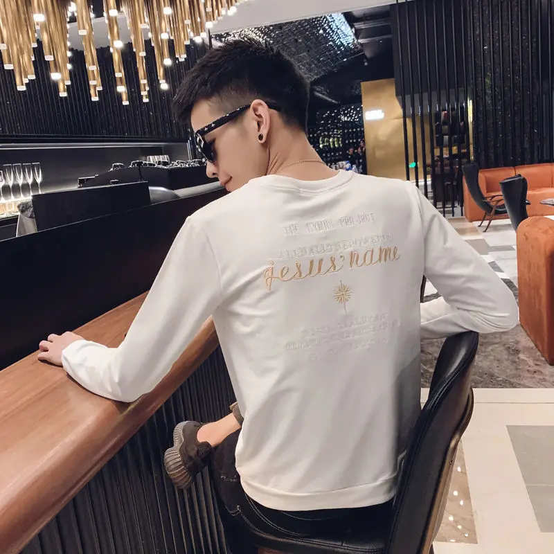 

Sweater men plus velvet thickened autumn and winter long sleeve men's autumn jacket round neck embroidery warm bottoming shirt