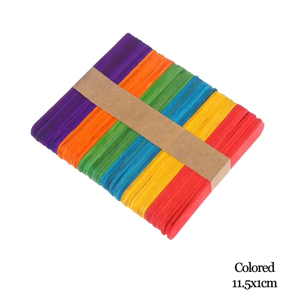Colored 11.5x1cm 50 шт. деревянные палочки для мороженого, деревянная палочка для леденцов, инструменты для торта, палочки для детского сада, Обучающие инструменты, принадлежности для рукоделия - Цвет: Colored 11.5x1cm