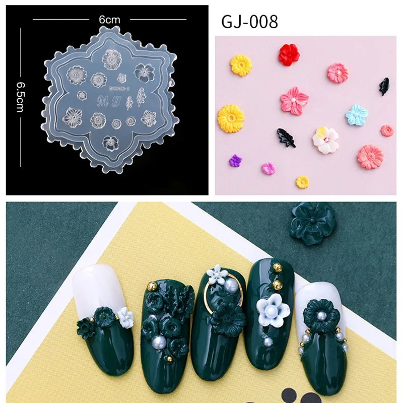 GJ008 Силиконовые шаблоны DIY 3D украшения для ногтей горный хрусталь 3D дизайн ногтей силиконовая форма листья цветок ромашка шаблон для ногтей форма - Цвет: GJ008