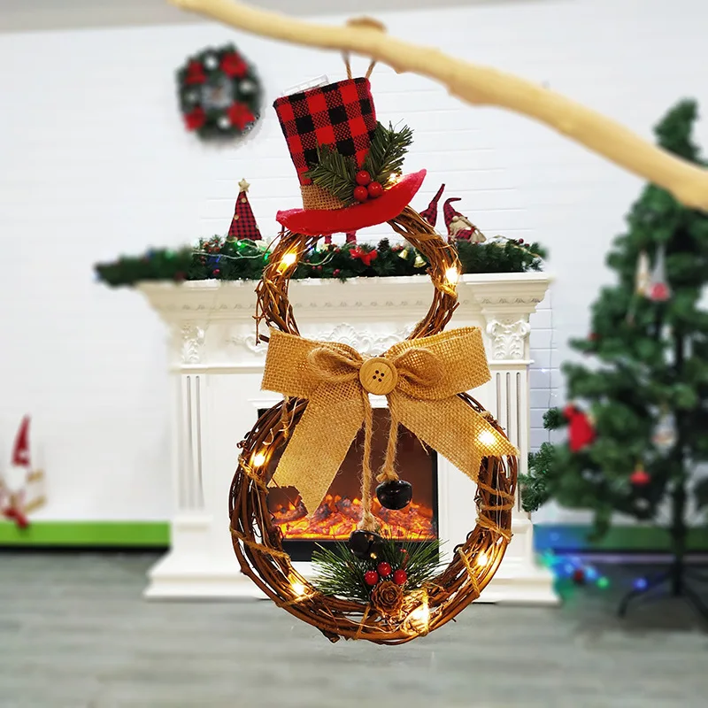 

Christmas Pendant Xmas Vine Ring With LED Light Christmas Wreath Xmas Tree Door Garland Hanging Decor Party Pendant New Year 2