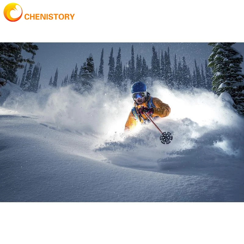 

CHENISTORY Diamond Painting Winter Skiing 5D Figure Diamond Embroidery Home Decor Gift Painting Full Square Diamond Painting Kit