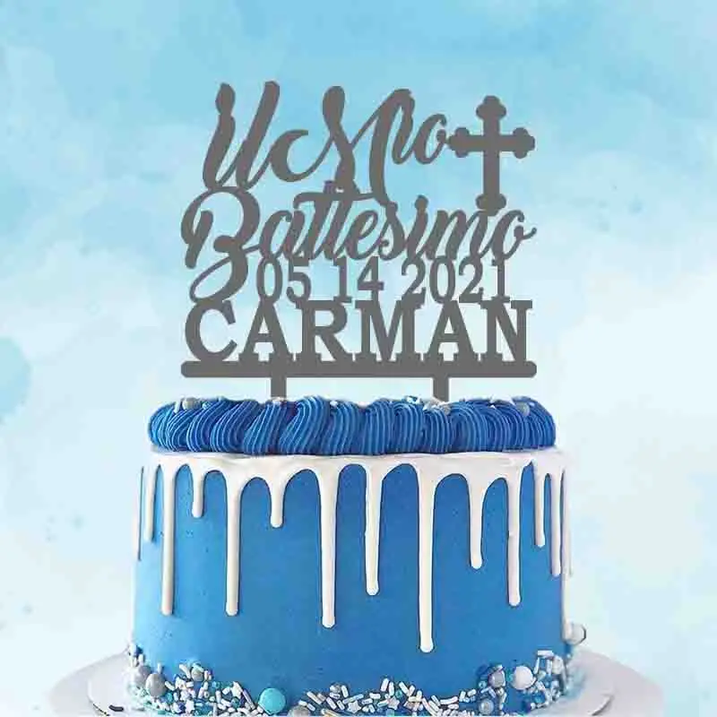 

Personalized Baptism Cake Topper Customized Name Date Italian Il Mio Battesimo For Kids Baptism Party Cake Decoration Topper