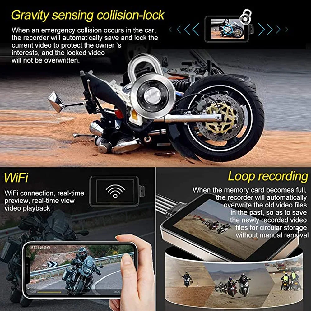 Лучшая мотоциклетная камера видеорегистратор для мотоцикла 1080P с двумя