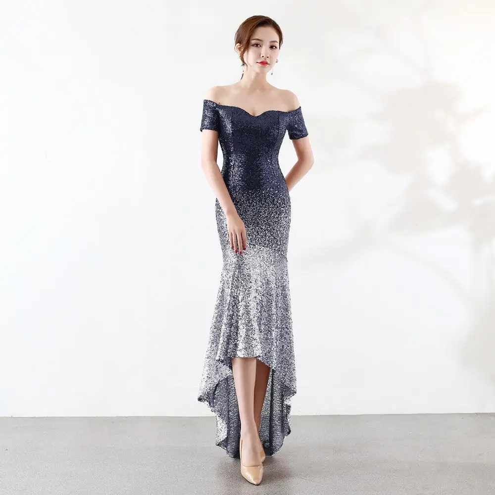

Mermaid Prom Dresses Burgundy Off Shoulder Short Front Long Back Sequins Cocktail Party Gowns Cheap in Stock
