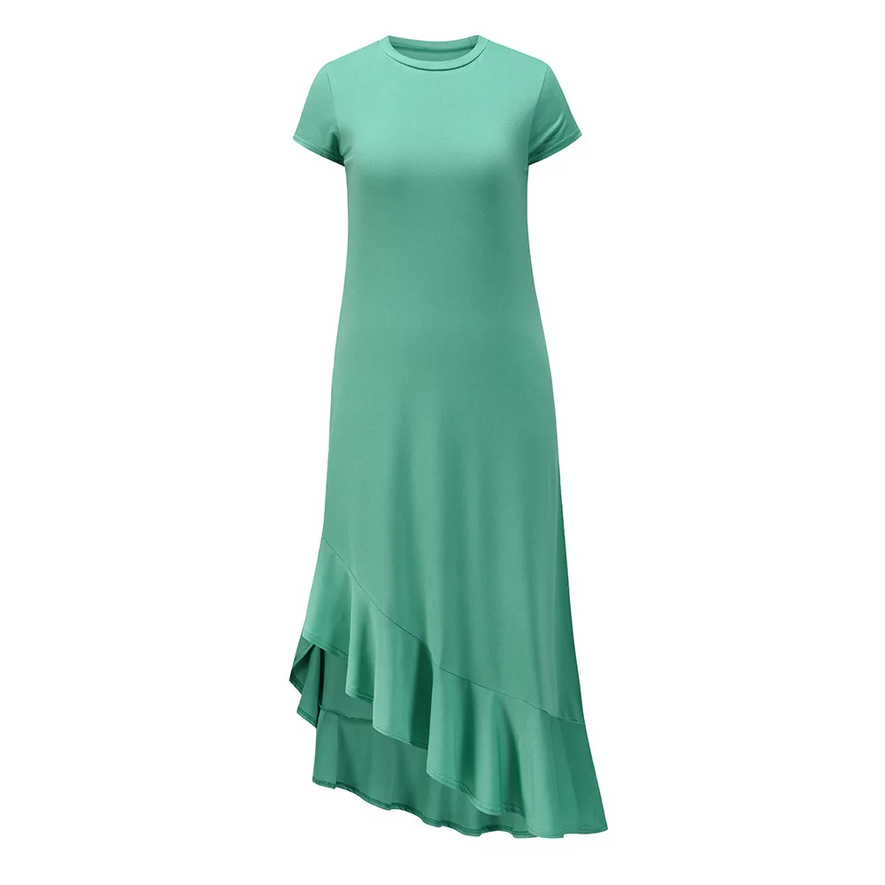 

Women Dress Fashion Plus Size Dress Spring Summer O-Neck Short Sleeve Solid Color Slit Long Dress Vestido Feminino Donsignet