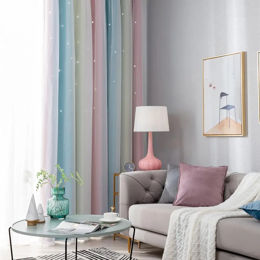 Hollow out Stars Gradient Color Curtains For Living Room Tulle On The planetarium windows Modern | Дом и сад