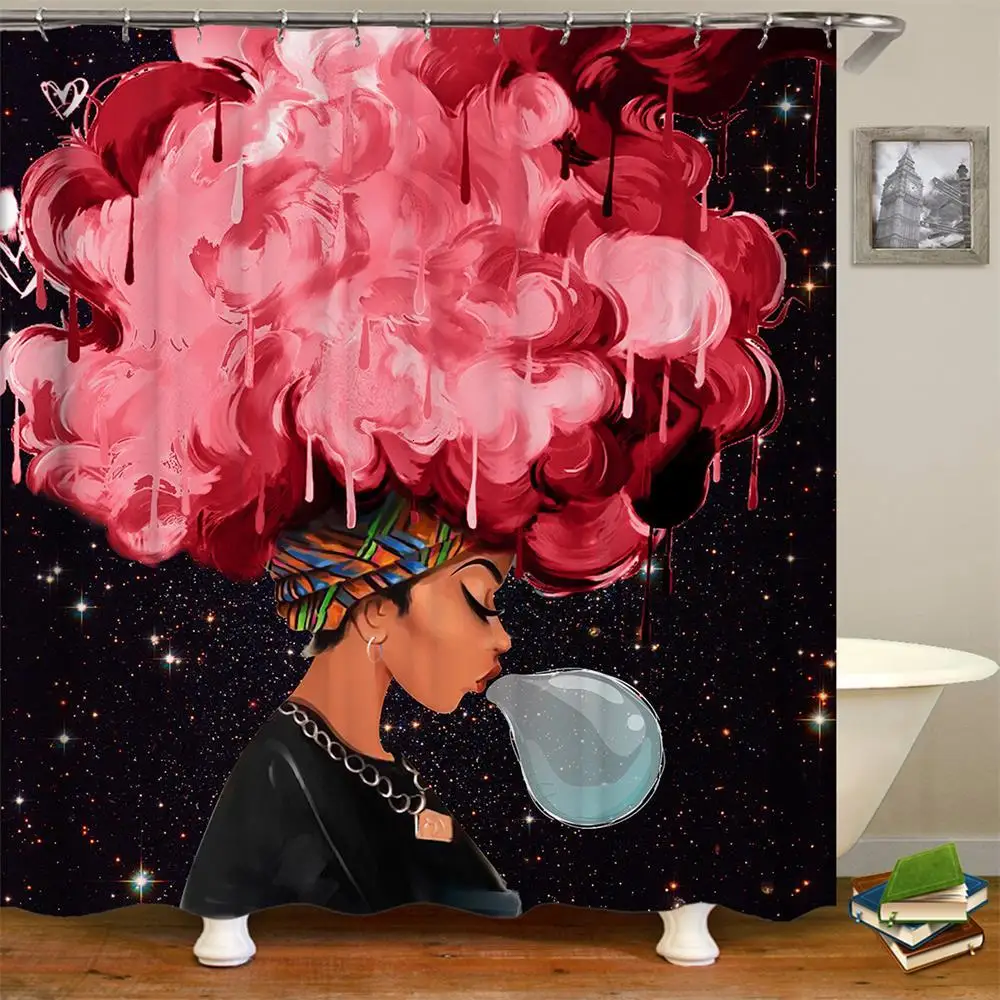 

King African Valentine American Couple Shower Curtain Painting Art Waterproof Polyester Fabric Bathroom Curtain 180 x 200 cm