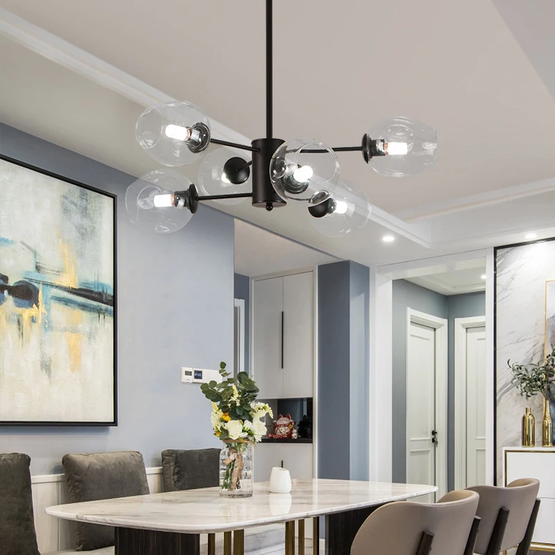 

Nordic LED Chandelier Lighting for Dining Room LOFT Glass Ball Hanging Lamp Indoor Decor Chandelier for Living Room Hall Bedroom