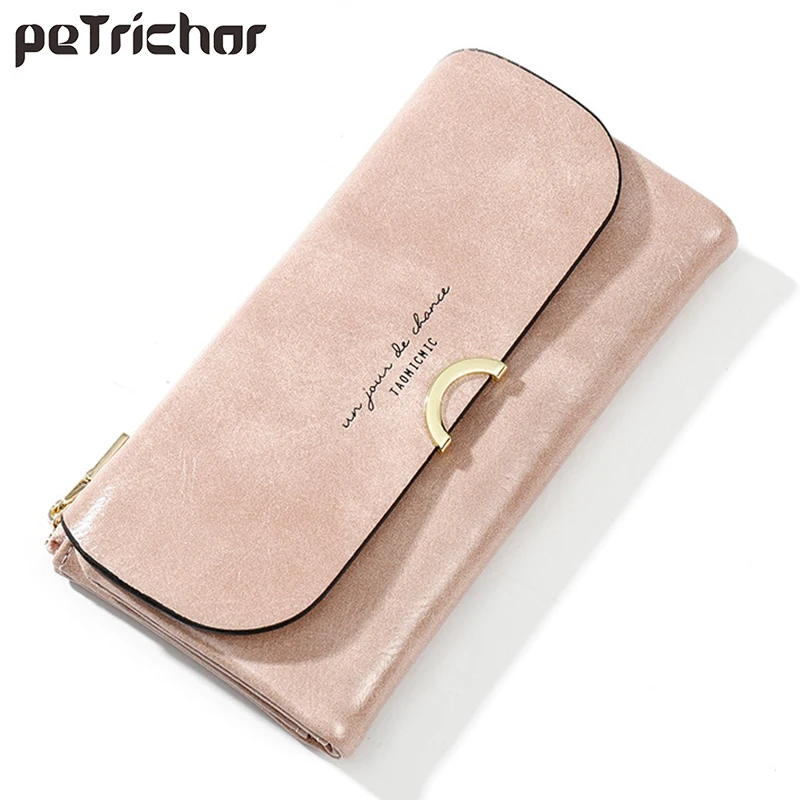 Женский кошелек из вощеной кожи с длинной молнией в стиле ретро вместительный