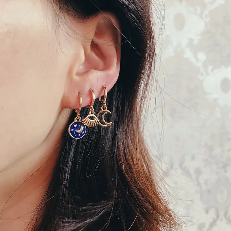 Женские серьги кольца Flatfoosie романтичные маленькие золотого цвета в форме звезды