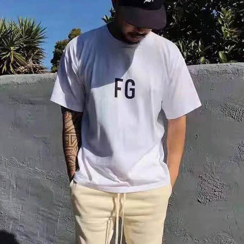 FG С буквенным принтом хлопковая футболка для мужчин и женщин с короткими