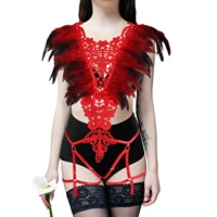 red gothic sexy feather hollow out lace strap set erotic bdsm bondage body harness lingerie bride garter belt fetish clothing