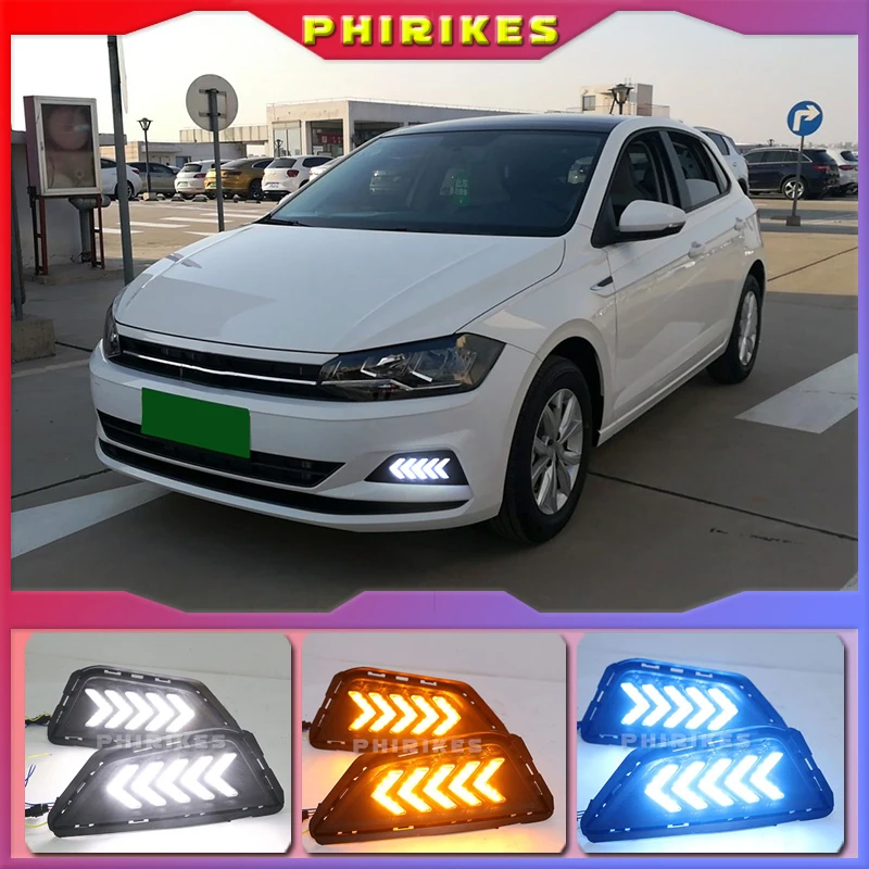 

Светодиодсветодиодный дневные ходовые огни для Volkswagen vw Polo 2019, противотуманные фары, динамический желтый указатель поворота