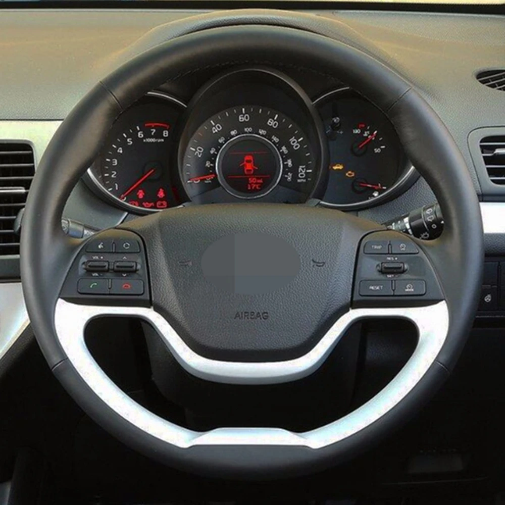 DIY сшитый вручную нескользящий черный чехол рулевого колеса автомобиля из