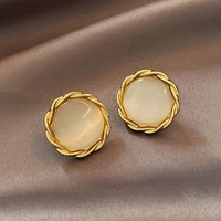 elegant opal petal stud earrings for women temperament flower geometric rhinestone piercing earring exqusite jewelry gift