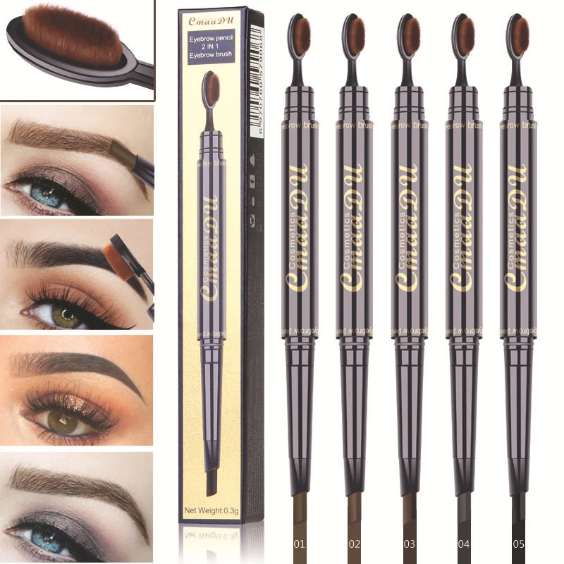 

CmaaDu Double Head Waterproof Lasting Pigments Tattoo Eye Brow Pen Eyebrow Pencils with oval Brush Eyes Makeup 5 Colors TSLM1