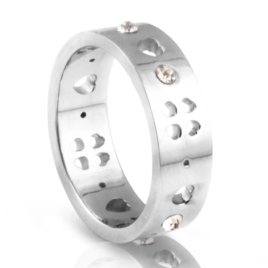 

Fashion New Ladies Ring Simple Hollow Four-leaf Clover Love Diamond Couple Ring Stainless Steel Titanium Steel Ring