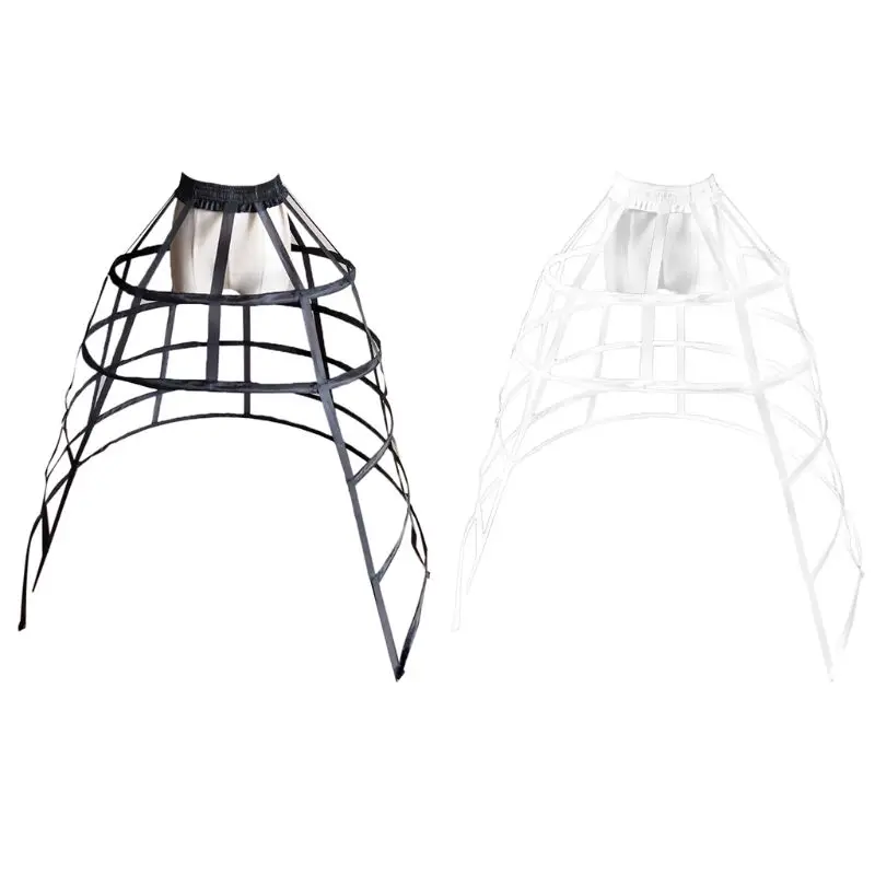 

Women 5 Hoops Ruffles Pannier Petticoat Hollow Bird Cage Crinoline Underskirt