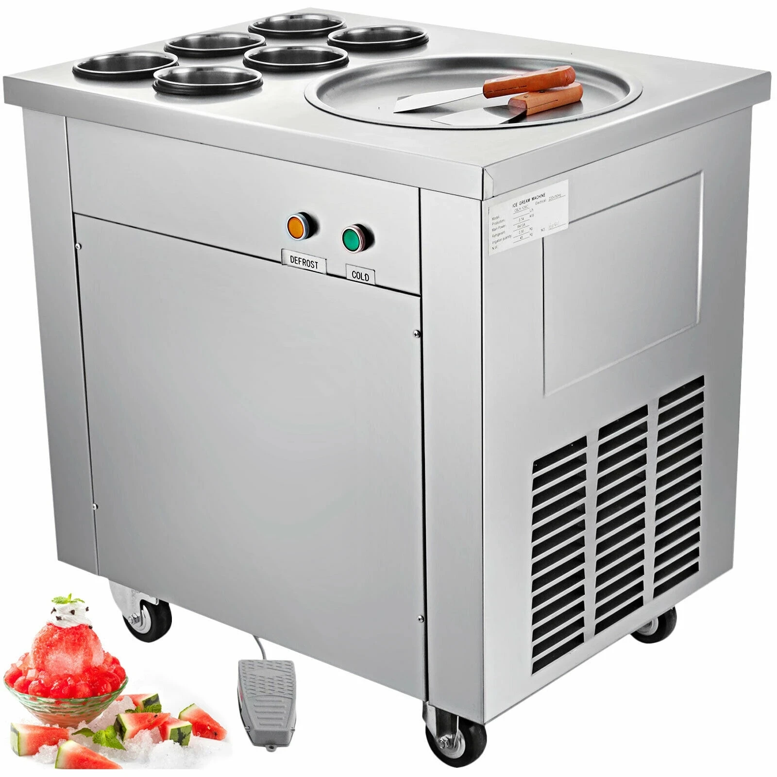 

New Arrival Big Pans Fried Ice Cream Machine Frying Ice Machine Ice Pan Machine with 6 Barrels