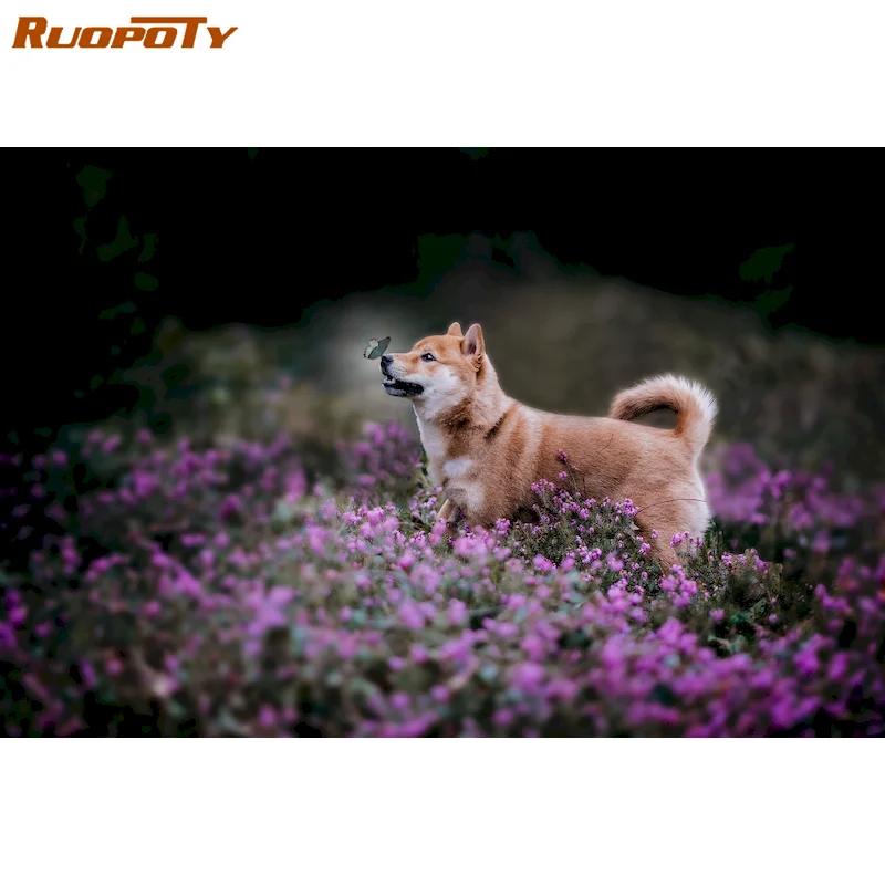 

RUOPOTY Paint By Numbers Animal DIY 40x50cm Oil Painting By Numbers On Canvas Dog Frameless Digital Hand Painting Decor