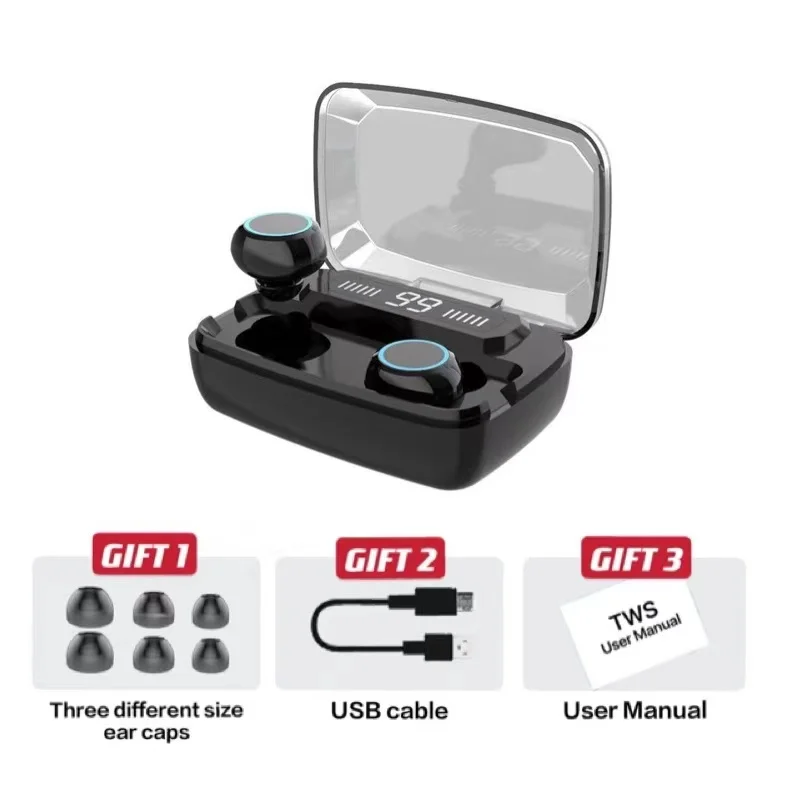 

Hot Selling IPX7 Waterproof Headphones HIFI Bluetooth 5.0 Wireless Earphones Headset With Charging Box For All Smart Phones