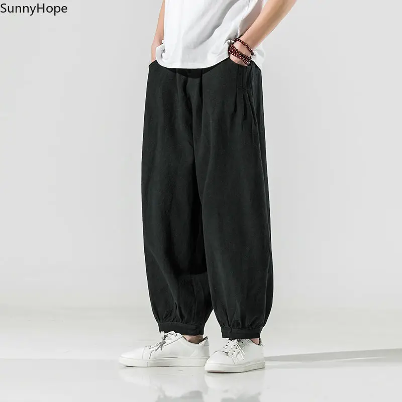 

2021 New Chinese Style Men Pants Cotton Linen Casual Harem Pants Wide Leg Male Trousers Big Sizes Vintage Men Clothes