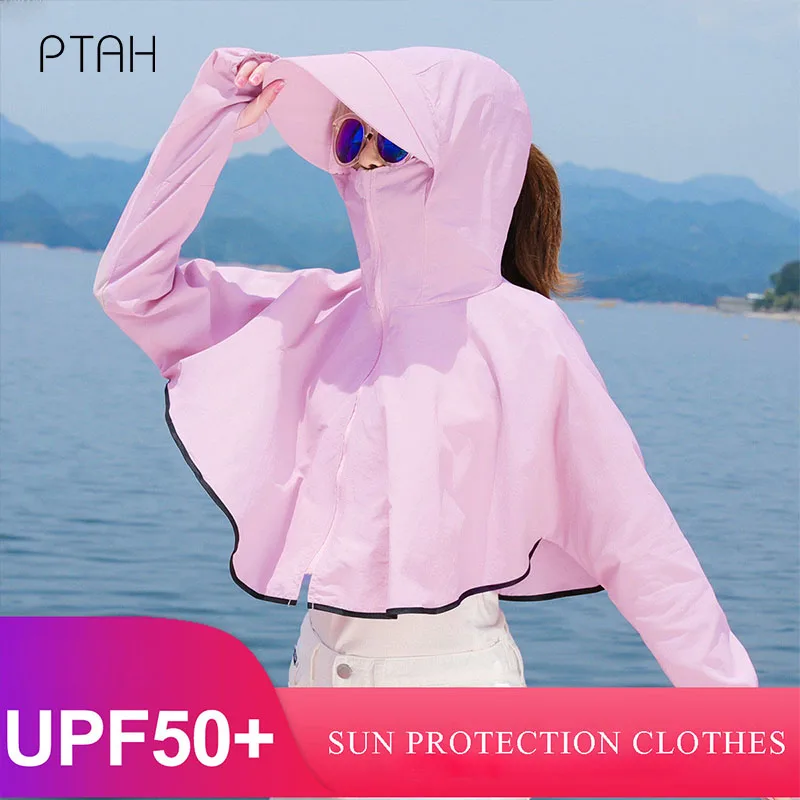 

[PTAH] Sun Protection Clothes Women UPF 50+ Anti-UV Hoodie Long Sleeve Running Hiking Jacket Outdoor Performance Outerwear