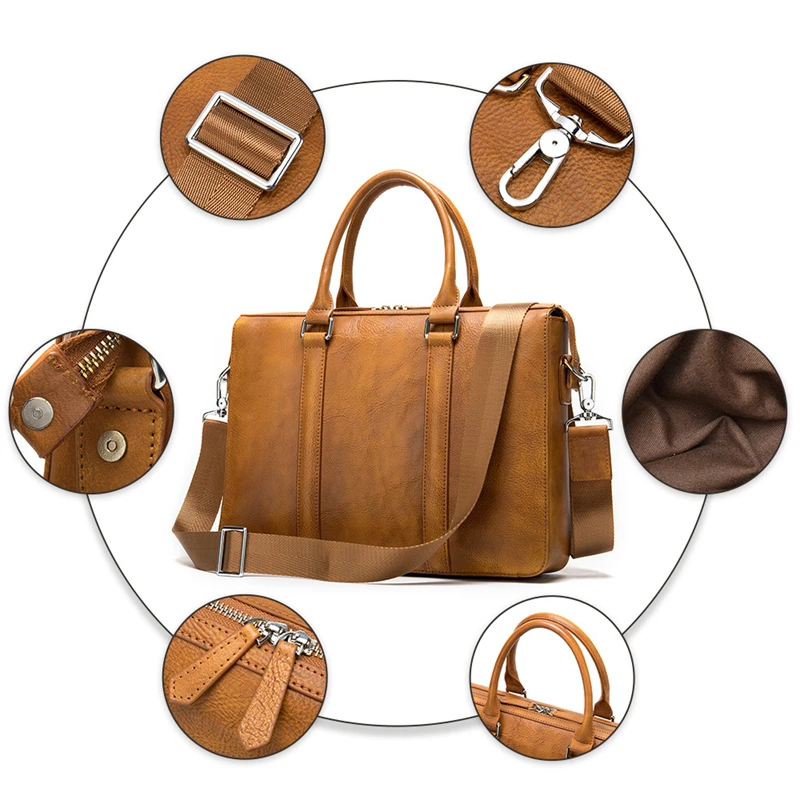 New Men's Genuine Leather Briefcase Male Leather Business Handbag Casual Large Shoulder Laptop Bag Women Designer Messenger Bags