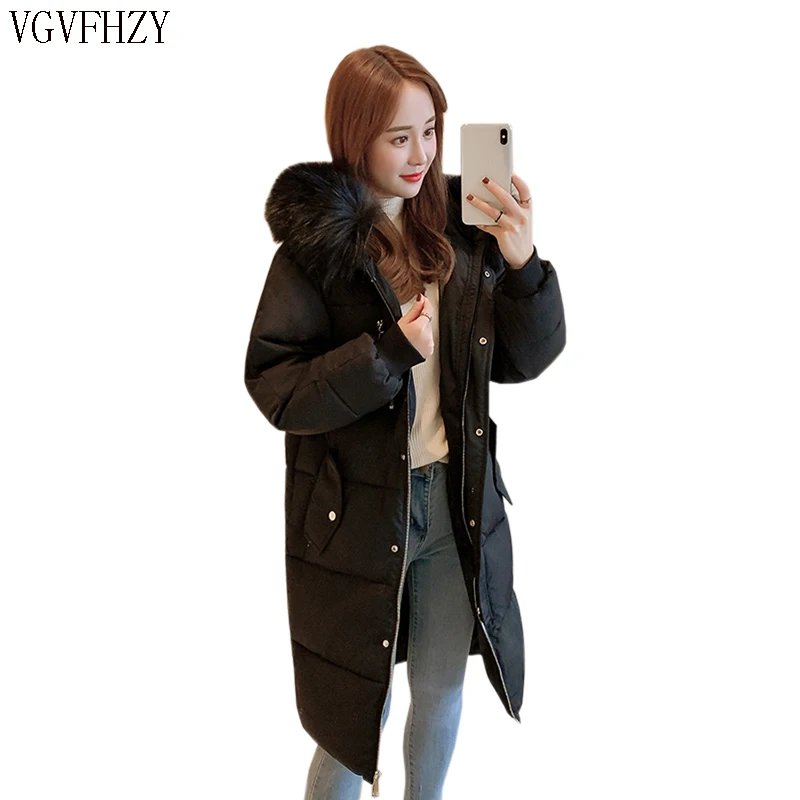 

Женские зимние куртки и пальто 2019 парки для женщин 3 цвета ватные куртки теплая верхняя одежда с капюшоном большой воротник из искусственно...