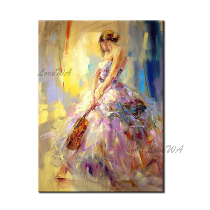 Без рамы сексуальная игра скрипка ручной работы девушка картина маслом