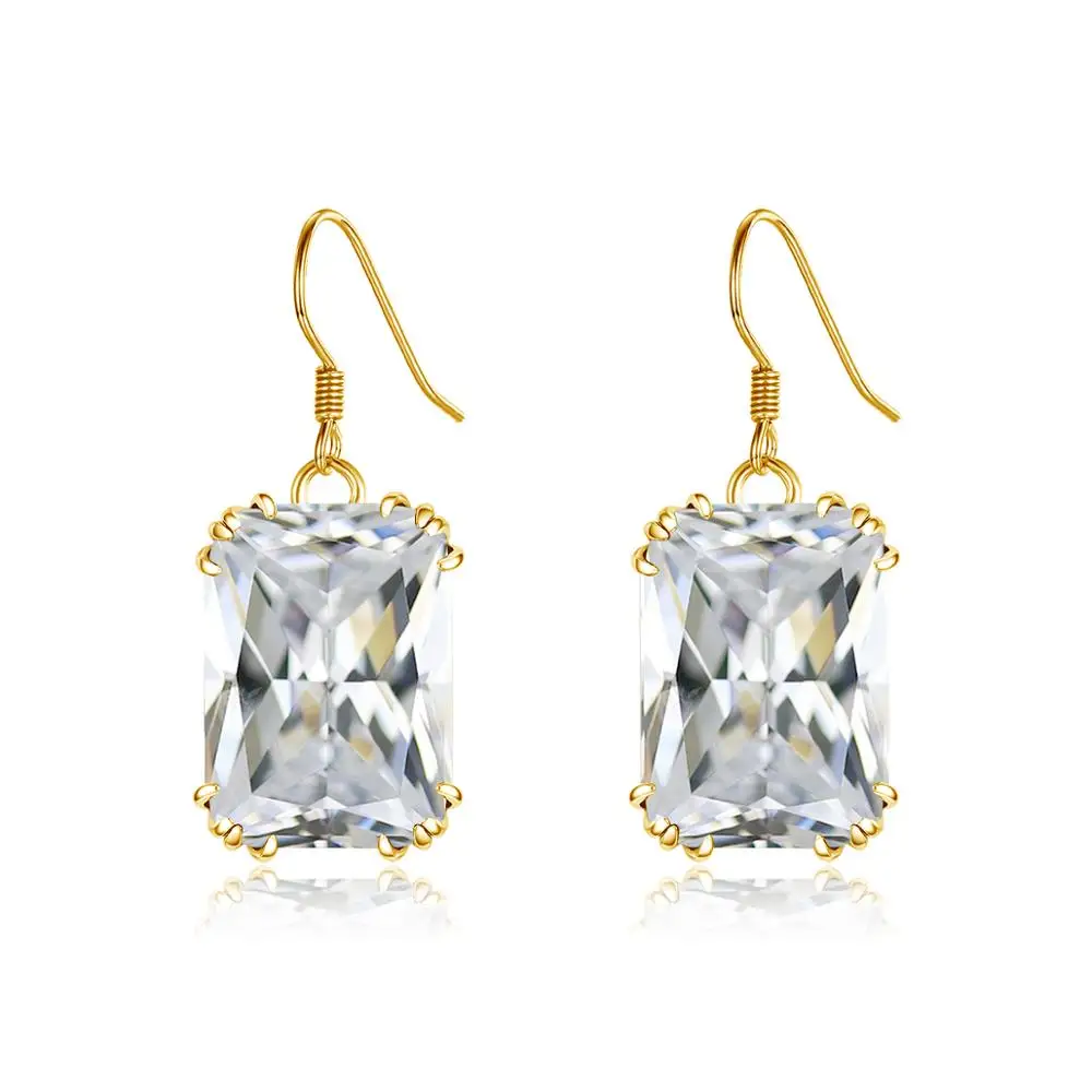 14K золото висячие серьги с бриллиантами для женщин серебряные 925 квадратный Форма