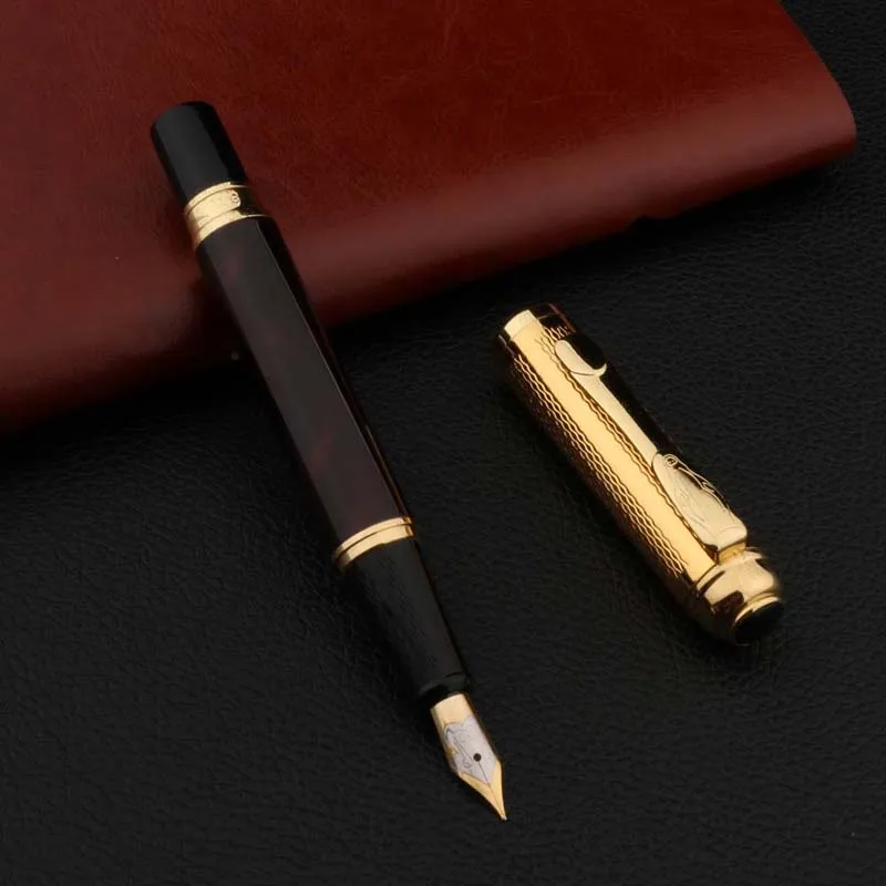 

luxury quality Engraved pattern dark red golden metal Fountain Pen elegante Stationery ink pens Office School Supplies