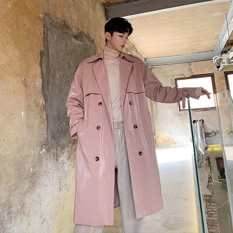 Мужская винтажная уличная одежда осенне зимний Повседневный плащ из ПУ кожи