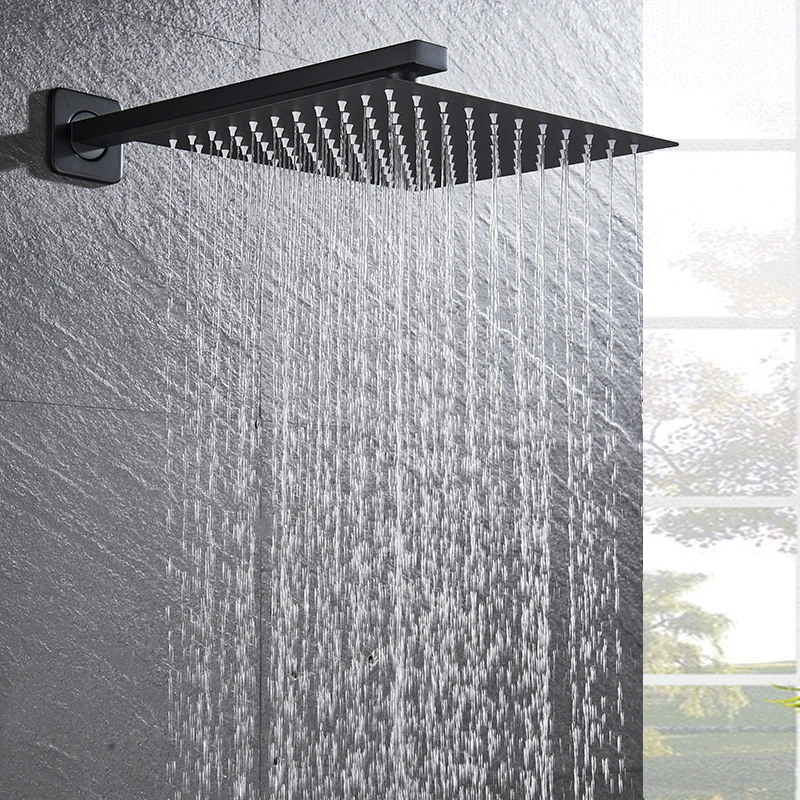 

Free Shipping 8/10/12 inch Matte Black Rain Shower Head Bathroom Square Shower head And Shower Arm Wall Mounted Shower Faucet
