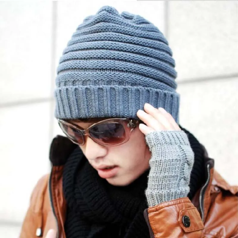 Новое платье в полоску с отворотами вязаная шапка осень-зима шапки для мужчин и