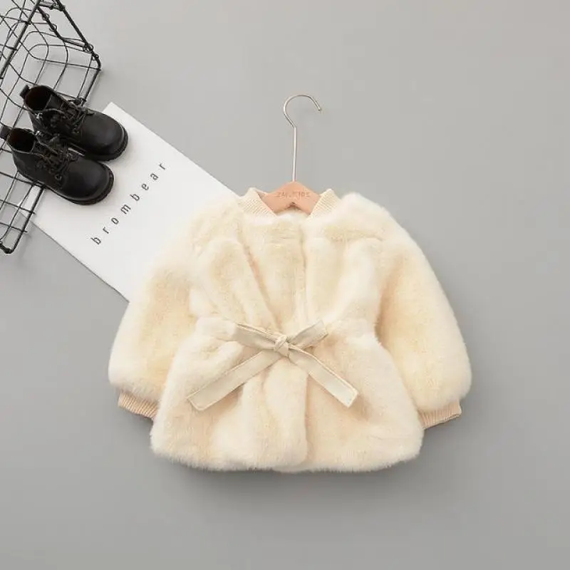 

Infant Baby Jacket for Girls Winter Faux Fur Warm Velvet Woolen Coat Bow Cute Thicken Kids Outerwear Toddler Baby Girl Clothes